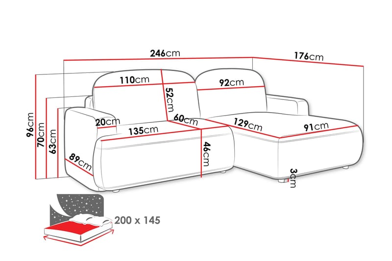 Lifeina Sovesofa Med 2-Seters Divan - Møbler - Sofaer - Sovesofaer
