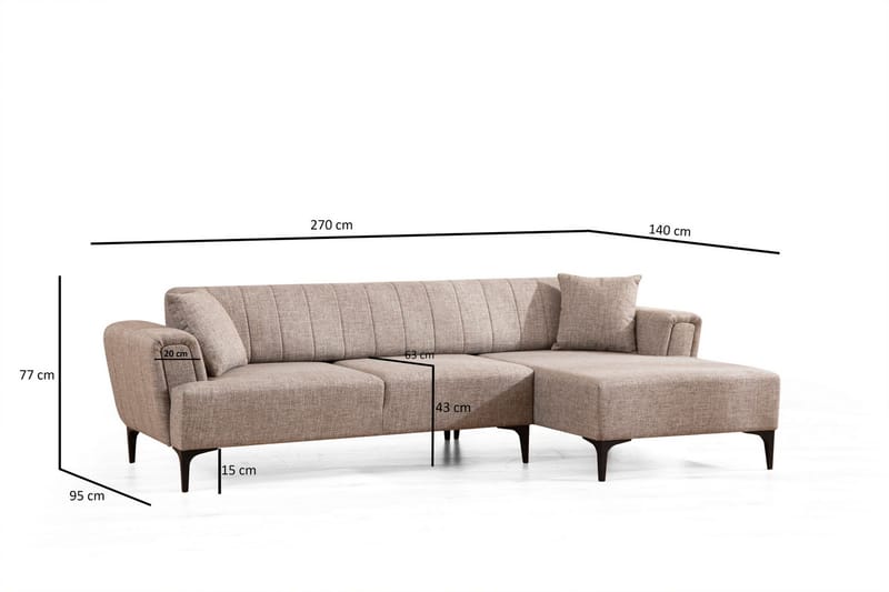 Lilesville Sovesofa med divan - Lysebrun - Møbler - Sofaer - Sovesofaer