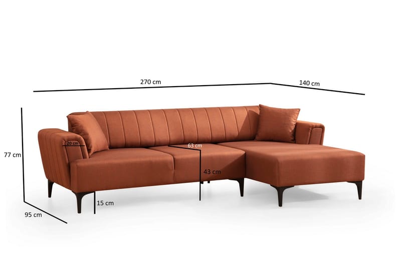 Lilesville Sovesofa med divan - Rød - Møbler - Sofaer - Sovesofaer