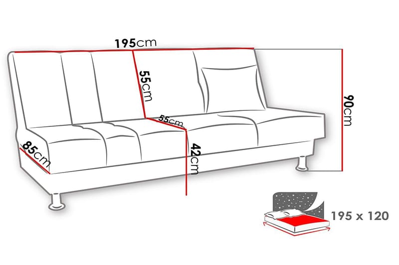 Lisa Sovesofa 195x85x90 cm - Møbler - Sofaer - Sovesofaer