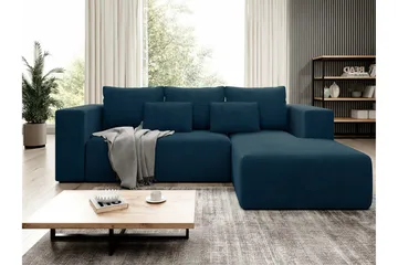 Listowel 3-seter Høyre Hjørnesovesofa 121x205 cm med Oppbevaring i Kordfløyel - Blå - Møbler - Sofaer - Sovesofaer