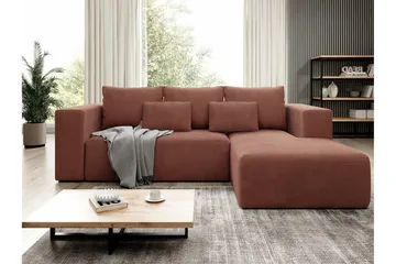 Listowel 3-seter Høyre Hjørnesovesofa 121x205 cm med Oppbevaring i Kordfløyel - Terrakotta - Møbler - Sofaer - Sovesofaer