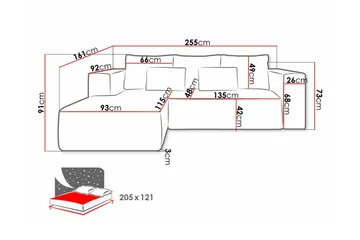 Listowel 3-seter Venstre Hjørnesovesofa 121x205 cm med Oppbevaring i Kordfløyel - Turkis - Møbler - Sofaer - Sovesofaer