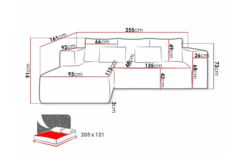 Listowel 3-sits Hörnbäddsoffa beige - Møbler - Sofaer - Sovesofaer