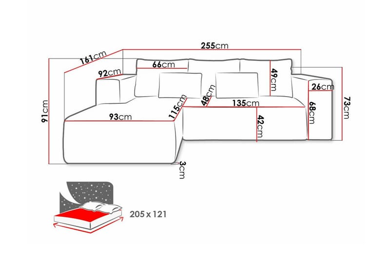 Listowel 3-sits Hörnbäddsoffa Beige/Light beige - Møbler - Sofaer - Sovesofaer
