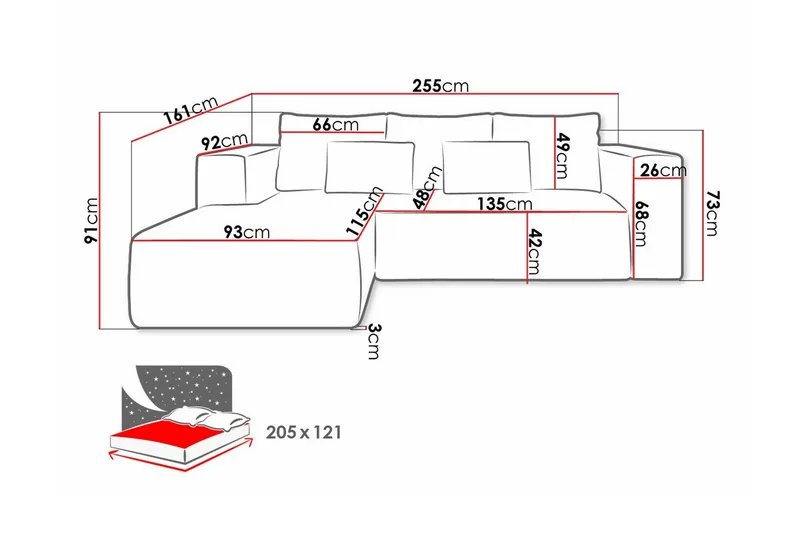 Listowel 3-sits Hörnbäddsoffa Black - Møbler - Sofaer - Sovesofaer