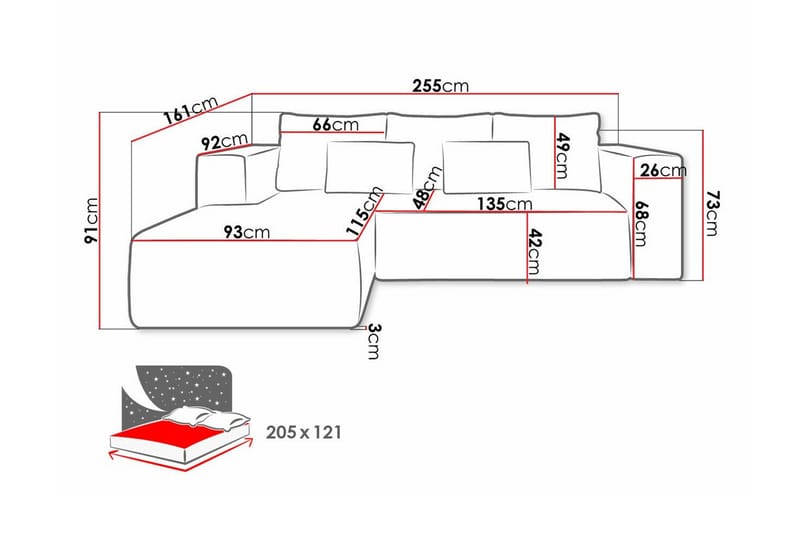 Listowel 3-sits Hörnbäddsoffa Black - Møbler - Sofaer - Sovesofaer