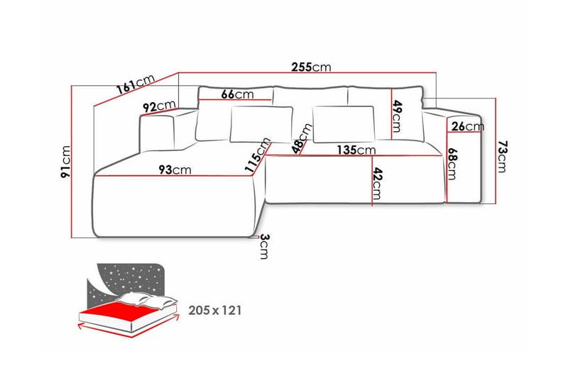Listowel 3-sits Hörnbäddsoffa Brown - Møbler - Sofaer - Sovesofaer
