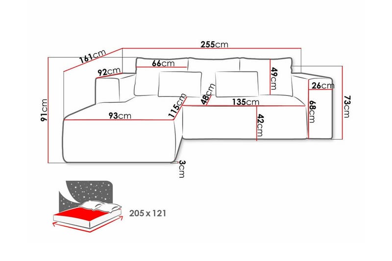 Listowel 3-sits Hörnbäddsoffa Brown - Møbler - Sofaer - Sovesofaer
