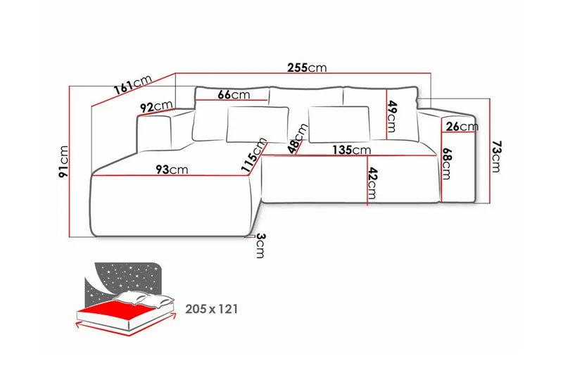 Listowel 3-sits Hörnbäddsoffa Light grey/Dark grey - Møbler - Sofaer - Sovesofaer