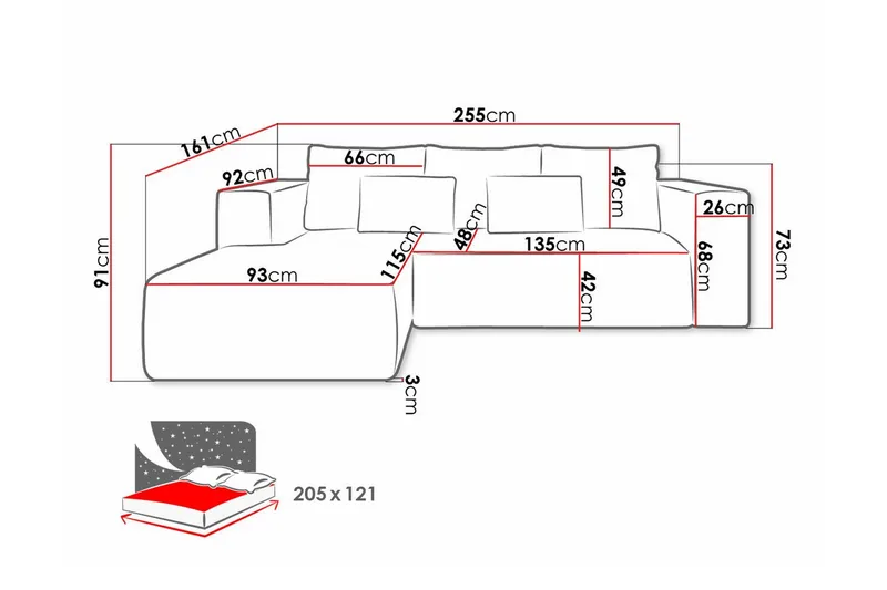 Listowel 3-sits Hörnbäddsoffa Light grey/Dark grey - Møbler - Sofaer - Sovesofaer