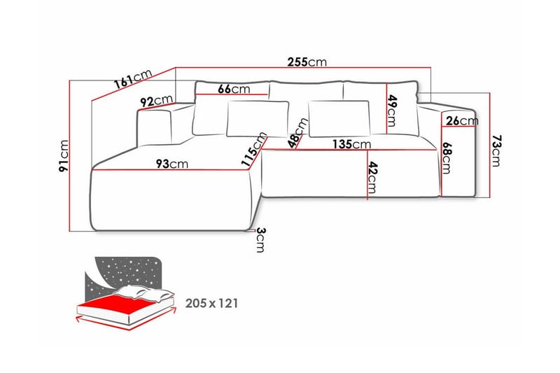 Listowel 3-sits Hörnbäddsoffa NO_BRAND beige - Møbler - Sofaer - Sovesofaer