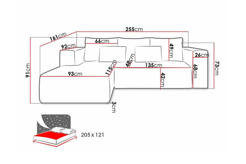 Listowel 3-sits Hörnbäddsoffa Turquoise - Møbler - Sofaer - Sovesofaer