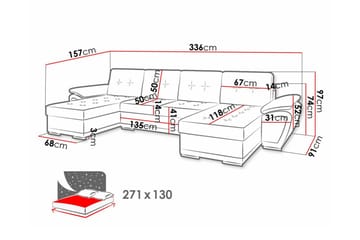 Listowel 4-seter U-formet Hjørnesovesofa 130x271 cm med Oppbevaring i Stoff - Antrasitt - Møbler - Sofaer - Sovesofaer