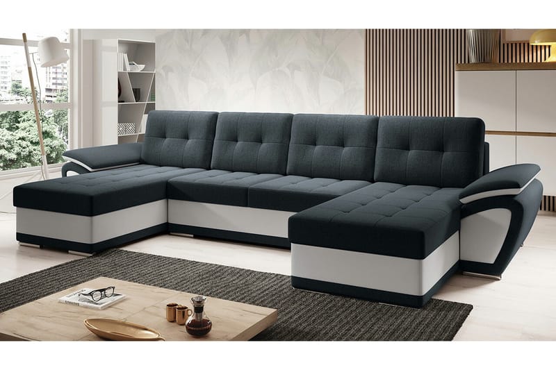 Listowel 4-seter U-formet Hjørnesovesofa 130x271 cm med Oppbevaring i Stoff - Antrasitt - Møbler - Sofaer - Sovesofaer