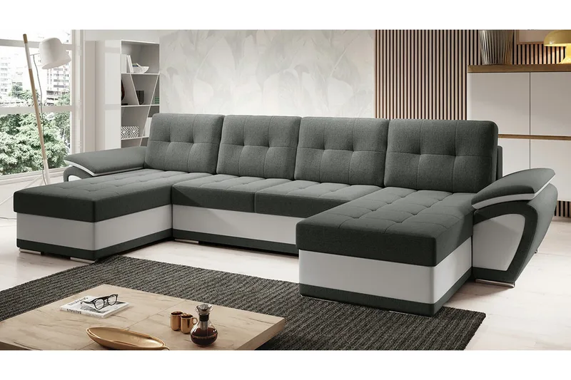 Listowel 4-seter U-formet Hjørnesovesofa 130x271 cm med Oppbevaring i Stoff - Grå - Møbler - Sofaer - Sovesofaer