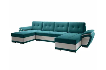 Listowel 4-seter U-formet Hjørnesovesofa 130x271 cm med Oppbevaring i Stoff - Petrolblå - Møbler - Sofaer - Sovesofaer