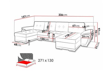 Listowel 4-seter U-formet Hjørnesovesofa 130x271 cm med Oppbevaring - Muldvarpbrun - Møbler - Sofaer - Sovesofaer