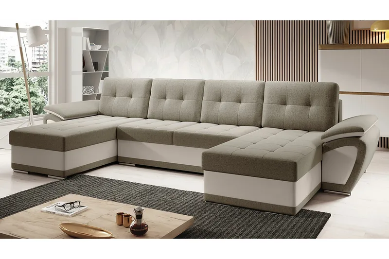 Listowel 4-seter U-formet Hjørnesovesofa 130x271 cm med Oppbevaring - Muldvarpbrun - Møbler - Sofaer - Sovesofaer
