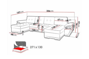 Listowel 4-seter U-formet Hjørnesovesofa i Stoff med Kunstlærunderrede - Grå - Møbler - Sofaer - Sovesofaer