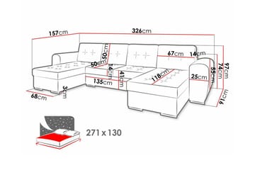 Listowel 4-seter U-formet Hjørnesovesofa med Oppbevaring i Fløyel - Blå - Møbler - Sofaer - Sovesofaer