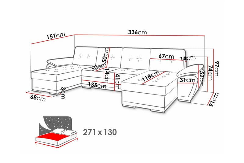 Listowel 4-seters Hjørnesovesofa - Grå/Beige - Møbler - Sofaer - Sovesofaer