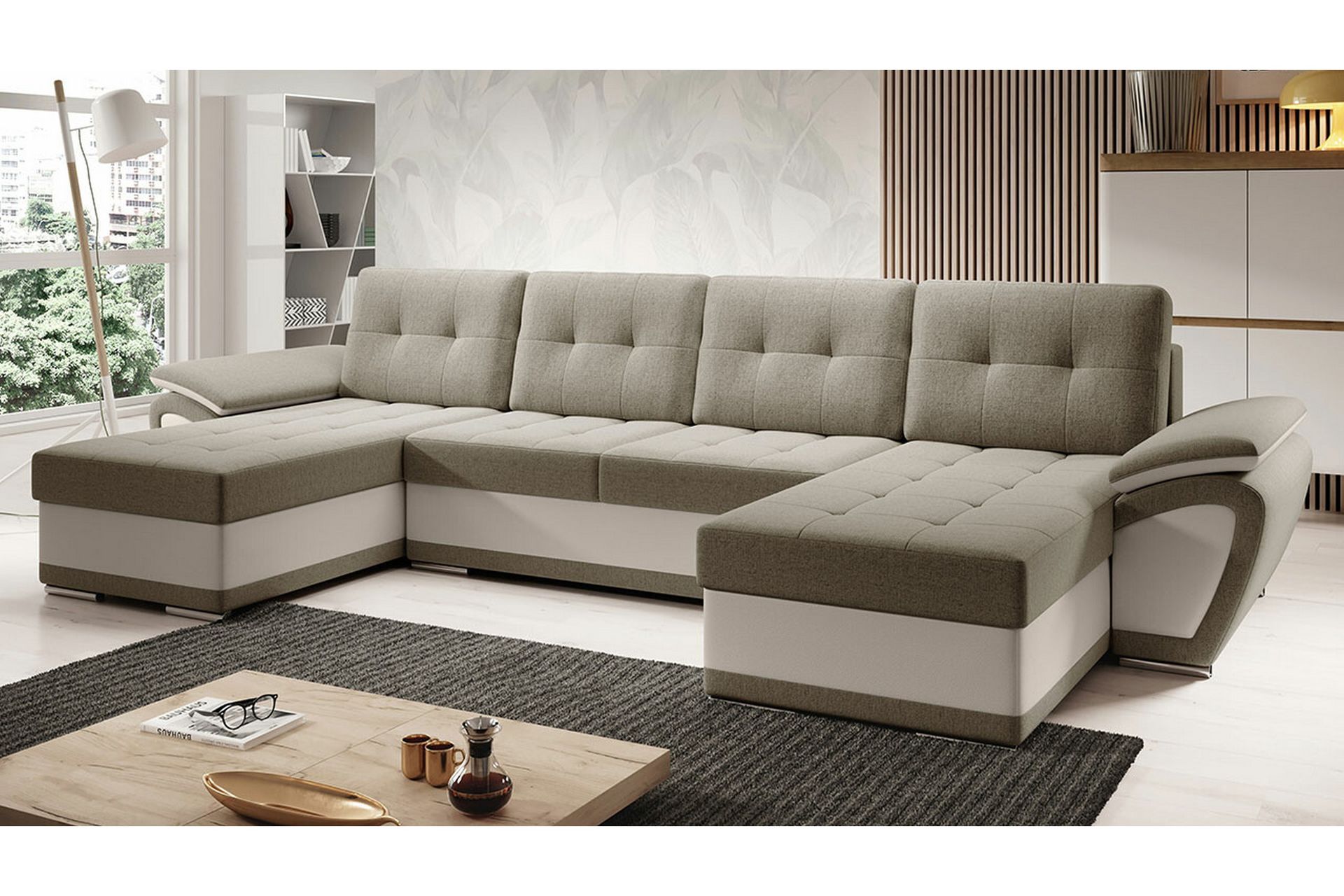Listowel 4-seters Hjørnesovesofa - Mørkebrun/Beige - Møbler - Sofaer - Sovesofaer