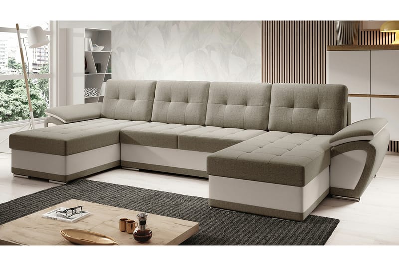 Listowel 4-seters Hjørnesovesofa - Mørkebrun/Beige - Møbler - Sofaer - Sovesofaer