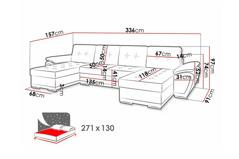 Listowel 4-seters Hjørnesovesofa - Møbler - Sofaer - Sovesofaer