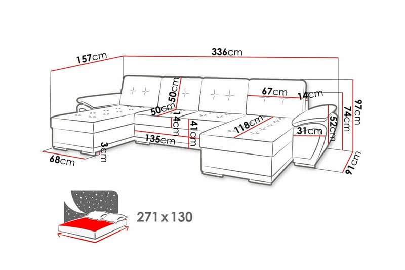Listowel 4-seters Hjørnesovesofa - Møbler - Sofaer - Sovesofaer