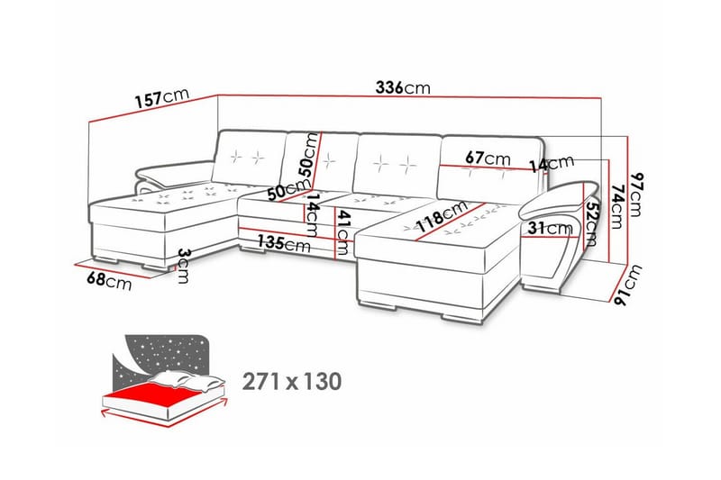Listowel 4-sits Hörnbäddsoffa NO_BRAND Dark grey/Light grey - Møbler - Sofaer - Sovesofaer