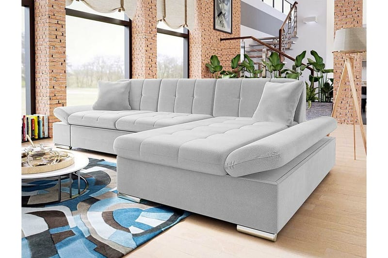 Lomux 3-seter Høyre Hjørnesovesofa 129x240 cm med Oppbevaring i Stoff - Grå - Møbler - Sofaer - Sovesofaer