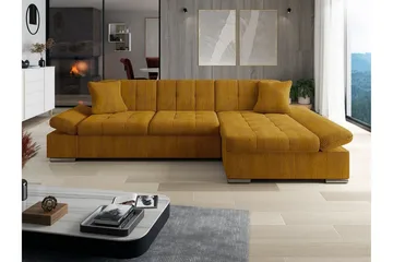 Lomux 3-seter Høyre Sovesofa med Oppbevaring i Stoff - Gul - Møbler - Sofaer - Sovesofaer