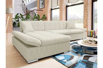 Lomux 3-seter Venstre L-formet Hjørnesovesofa med Oppbevaring i Stoff - Beige - Møbler - Sofaer - Sovesofaer