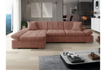 Lomux 3-seter Venstre Sovesofa 129x240 cm med Oppbevaring i Manchesterstoff - Rosa - Møbler - Sofaer - Sovesofaer