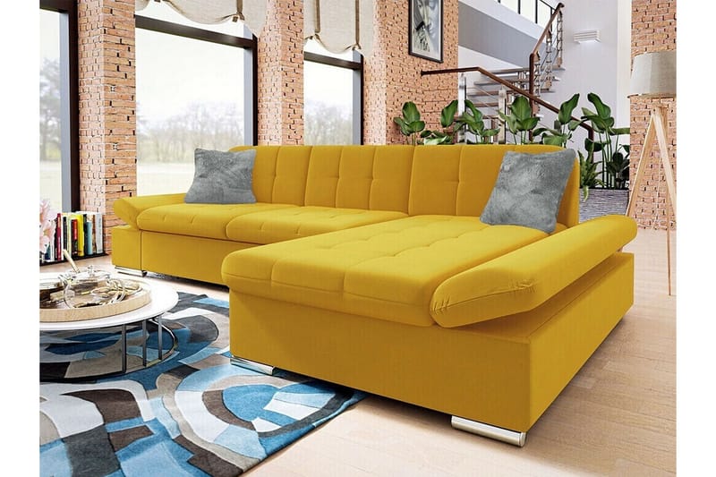 Lomux 3-seters Hjørnesovesofa - Gul - Møbler - Sofaer - Sovesofaer