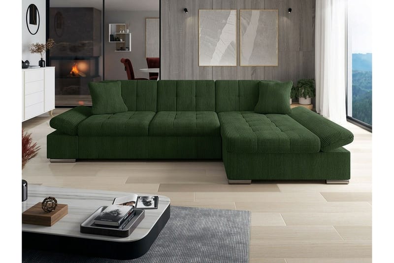 Lomux 3-seters Hjørnesovesofa - Mørkegrønn - Møbler - Sofaer - Sovesofaer