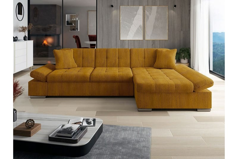 Lomux 3-seters Hjørnesovesofa - Mørkegul - Møbler - Sofaer - Sovesofaer