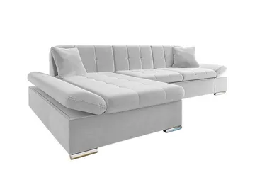 Lomux 3-seters Venstre Hjørnesovesofa 129x240 cm med Oppbevaring i Stoff - Grå - Møbler - Sofaer - Sovesofaer