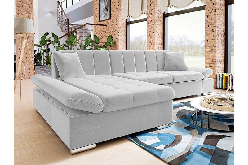 Lomux 3-seters Venstre Hjørnesovesofa 129x240 cm med Oppbevaring i Stoff - Grå - Møbler - Sofaer - Sovesofaer