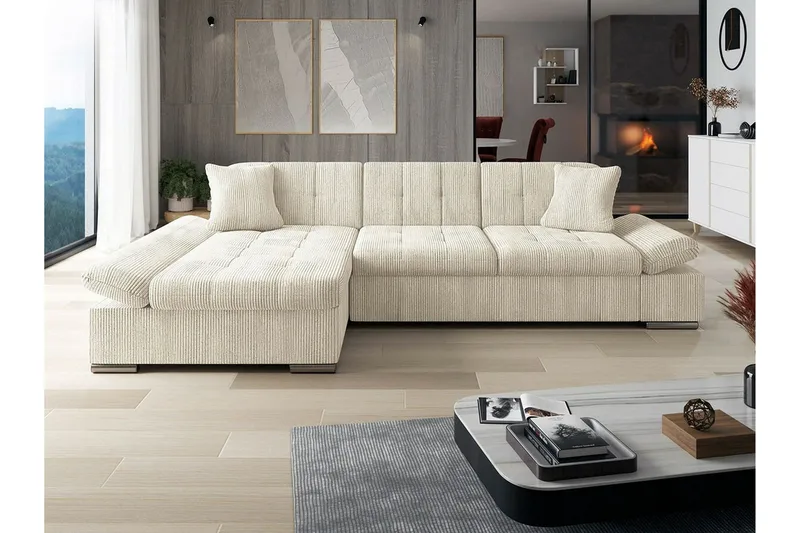 Lomux 3-sits Hörnbäddsoffa beige - Møbler - Sofaer - Sovesofaer