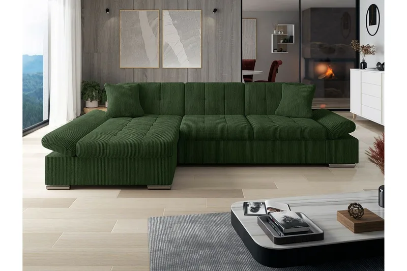 Lomux 3-sits Hörnbäddsoffa NO_BRAND Dark green - Møbler - Sofaer - Sovesofaer