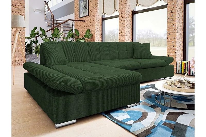 Lomux 3-sits Hörnbäddsoffa NO_BRAND Dark green - Møbler - Sofaer - Sovesofaer