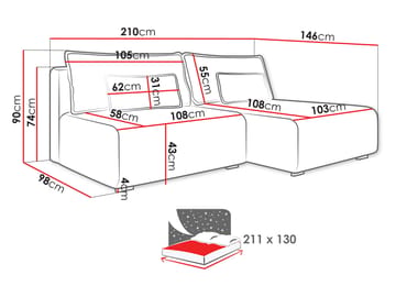 Lorynn 3-seters sovesofa med divan - grå - Møbler - Sofaer - Sovesofaer