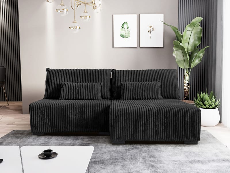 Lorynn 3-seters sovesofa med divan - svart - Møbler - Sofaer - Sovesofaer