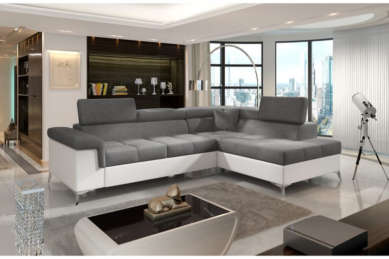 Madalene Hjørnesovesofa - Grå/Hvit - Møbler - Sofaer - Sovesofaer