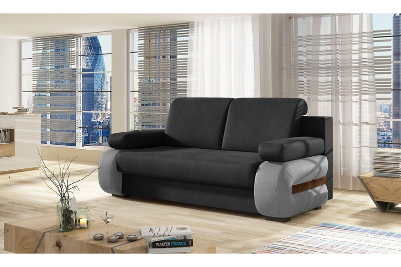 Madrido 2-seter Sovesofa 142x196 cm med Oppbevaring og Putearmlene i Stoff, Grå