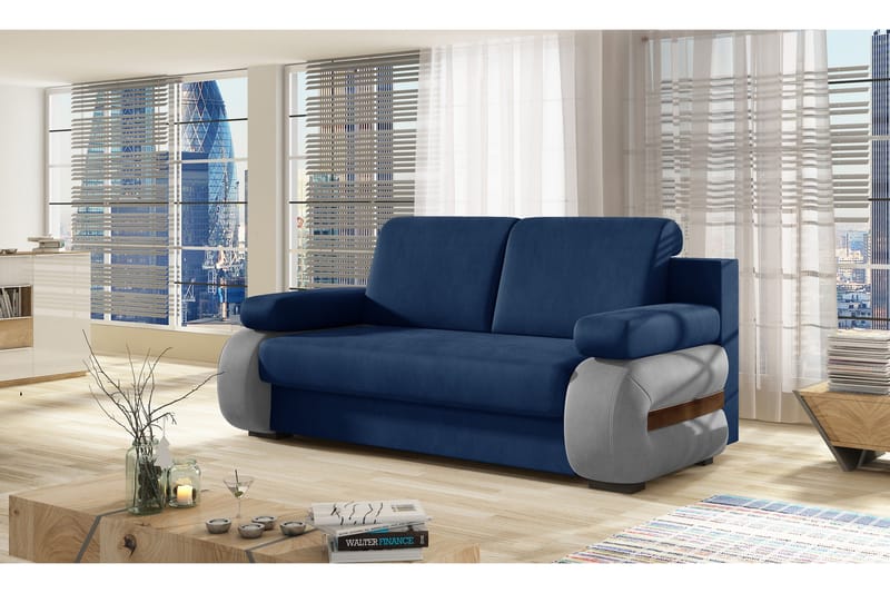 Madrido 2-seters Sovesofa 142x196 cm med Oppbevaring i Plysj, Marineblå