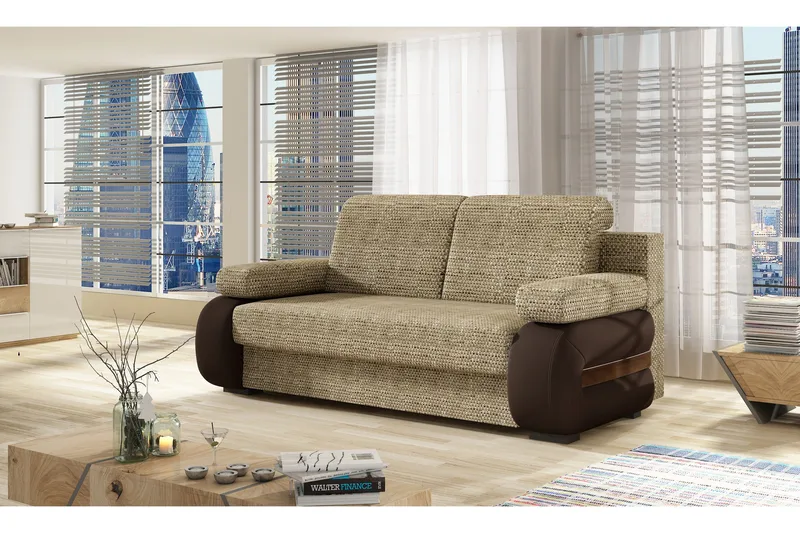 Madrido Sovesofa 142x196 cm med Oppbevaring i Stoff, Sandbeige
