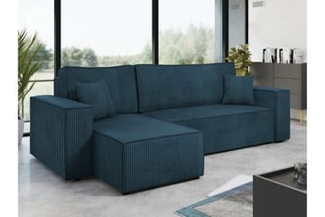 Magston 3-seter Venstre Hjørnesovesofa 125x200 cm med Oppbevaring i Kordfløyel - Blå - Møbler - Sofaer - Sovesofaer